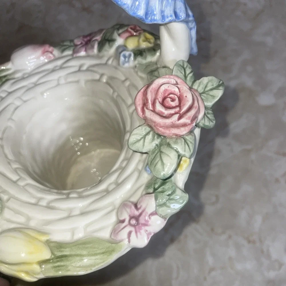 Vintage Fitz & Floyd Bunny & Hallow Ceramic Basket Sprint‎ Easter Flower Collect